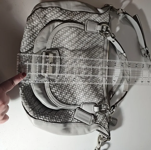 Coach Kristen Woven Round Leather Satchel $498 Authentic Gray/Silver VGUC - Picture 11 of 16